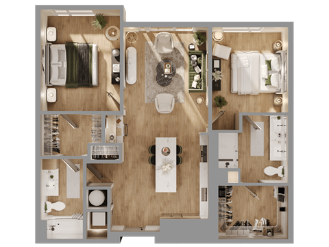 a 3d drawing of a floor plan of a house at Bemiston Place Apartments, Clayton, 63105